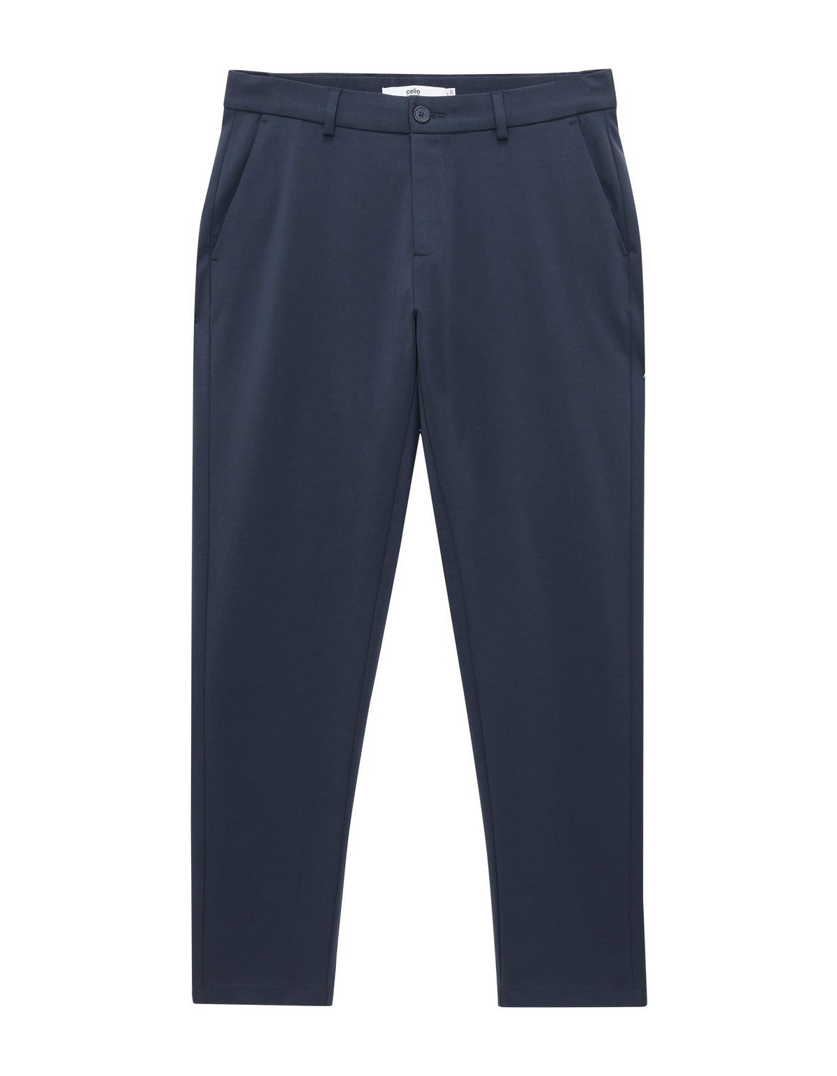 Slim Fit Cotton Blend Solid Casual Trousers - Blue