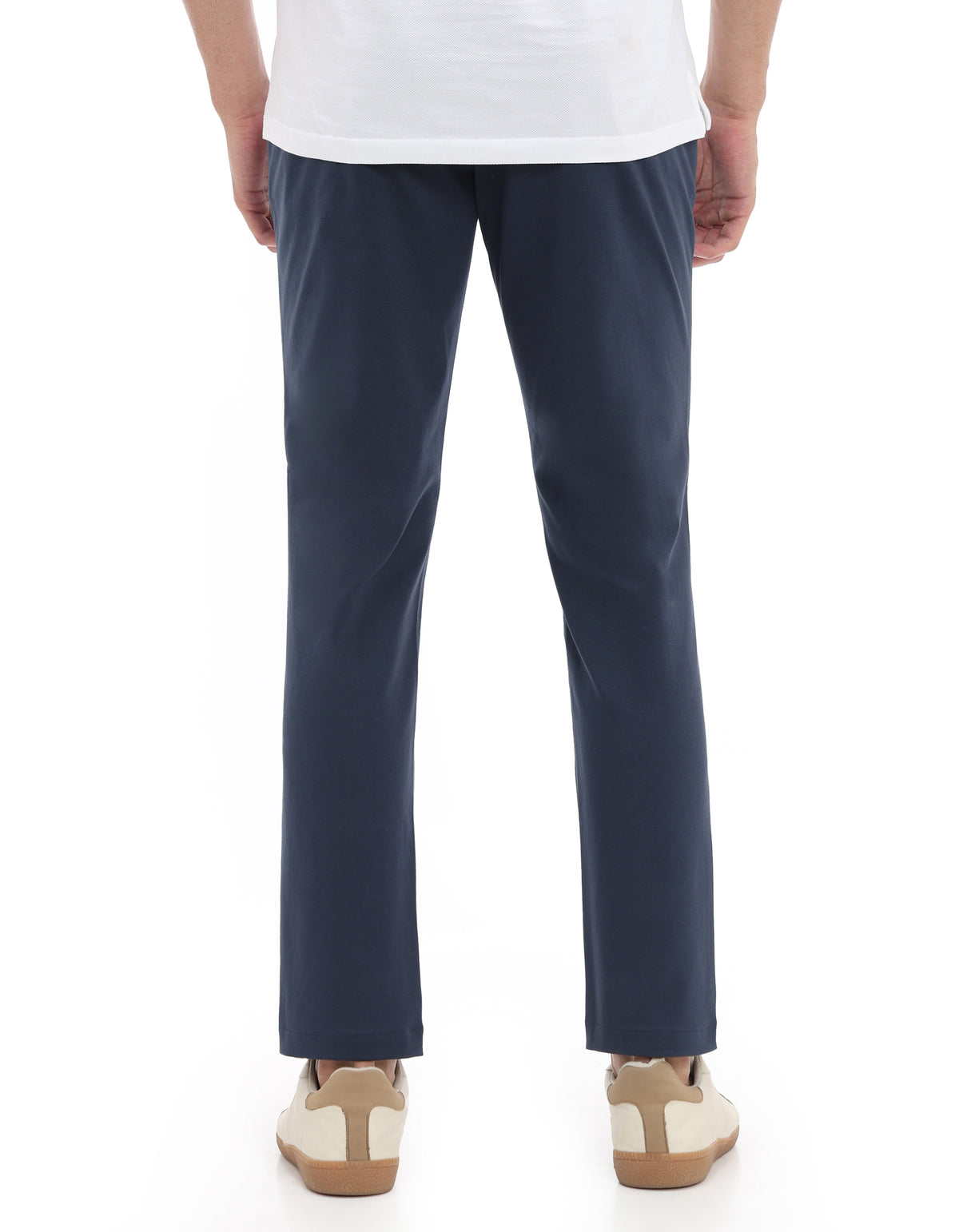 Slim Fit Cotton Blend Solid Casual Trousers - Blue