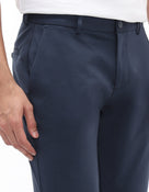 Slim Fit Cotton Blend Solid Casual Trousers - Blue
