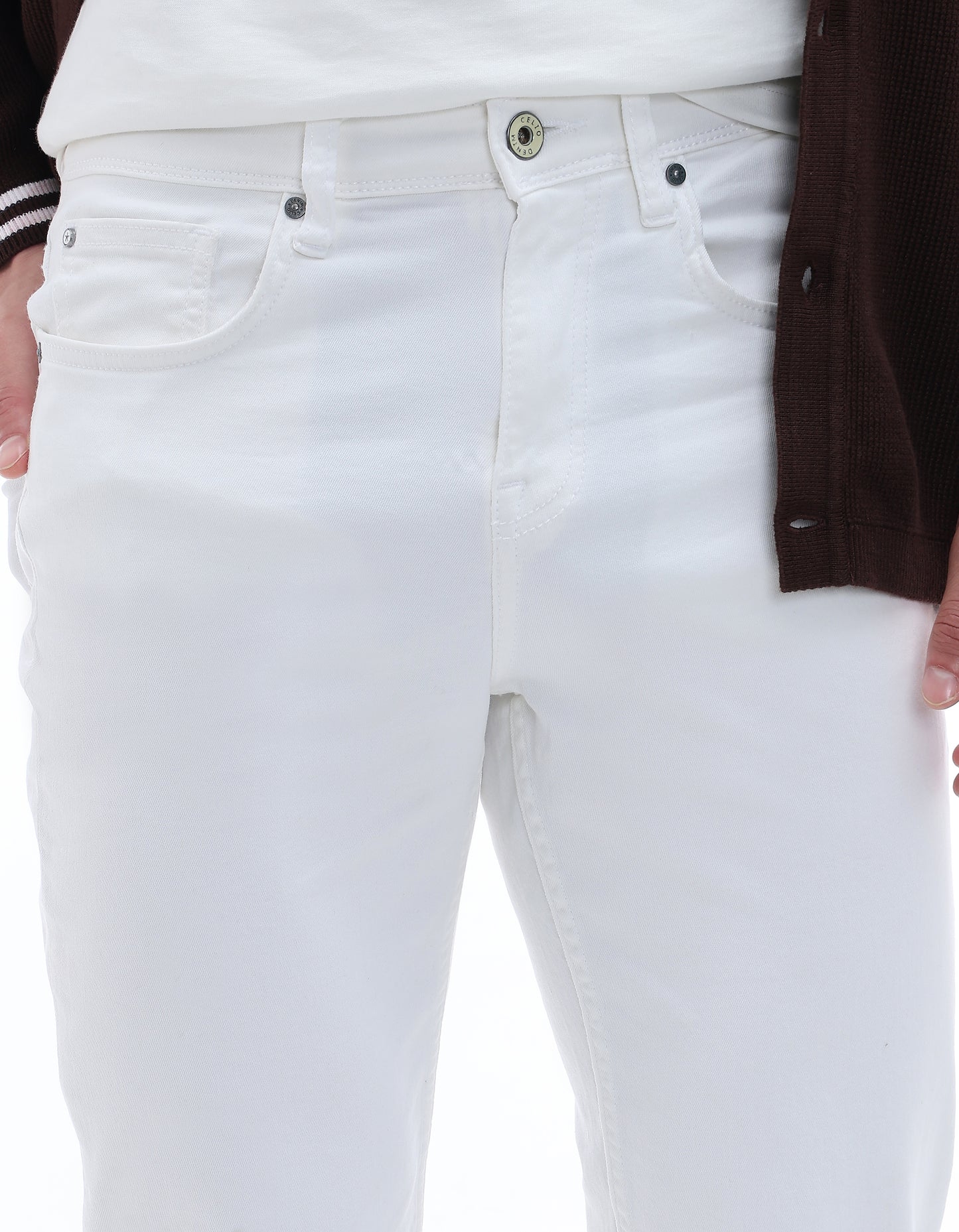 Loose Fit Stretch Cotton Jeans - White