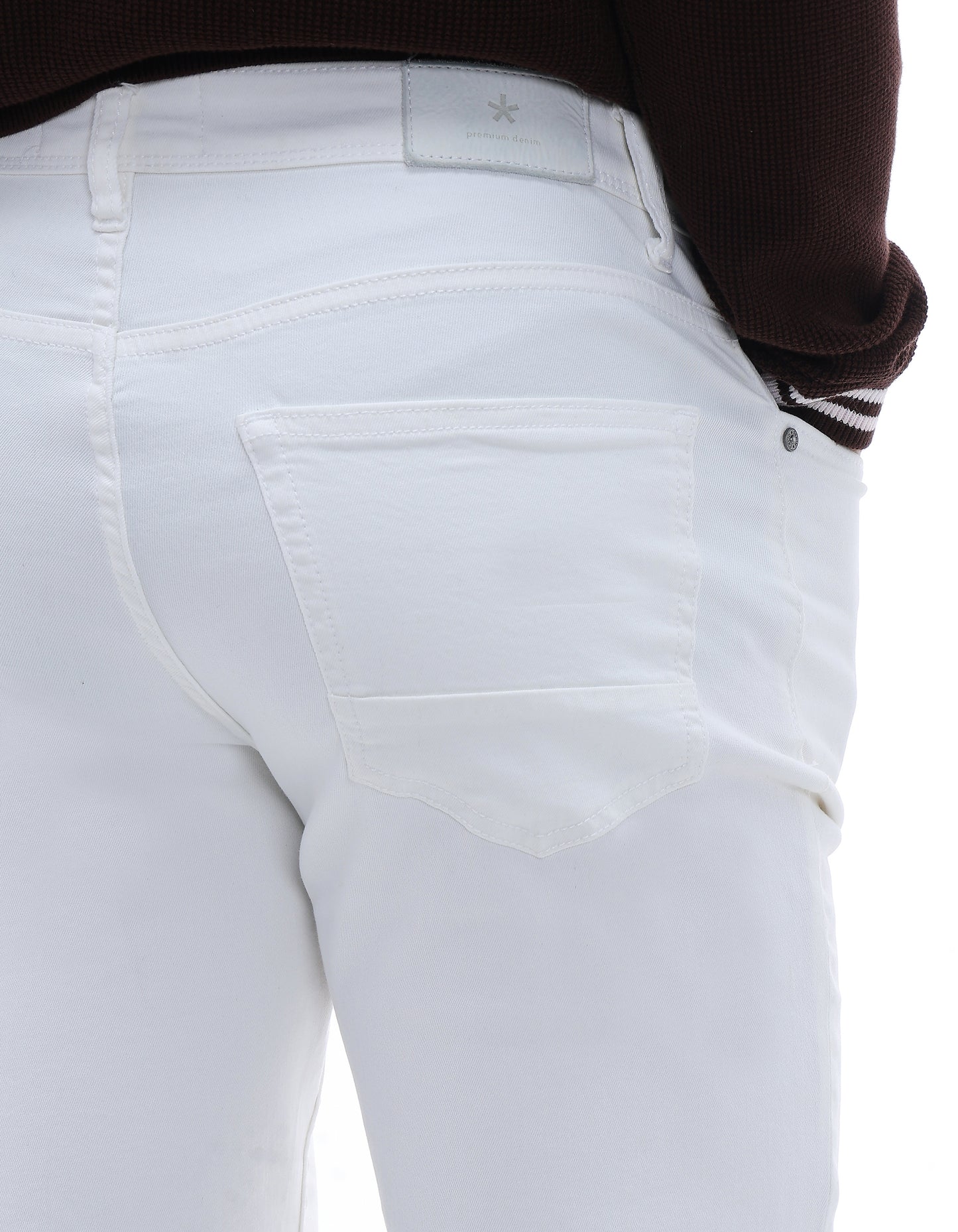 Loose Fit Stretch Cotton Solid Jeans - White
