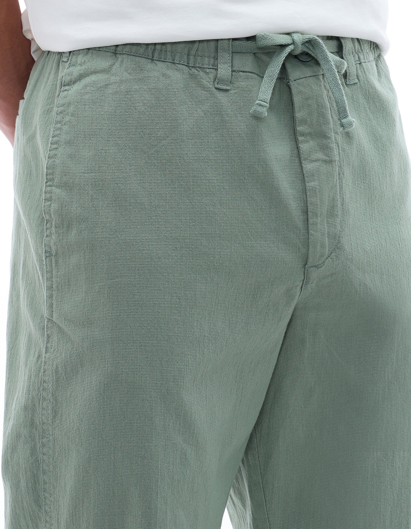 Celio Solid Relaxed Fit Cotton Blend Green Trousers