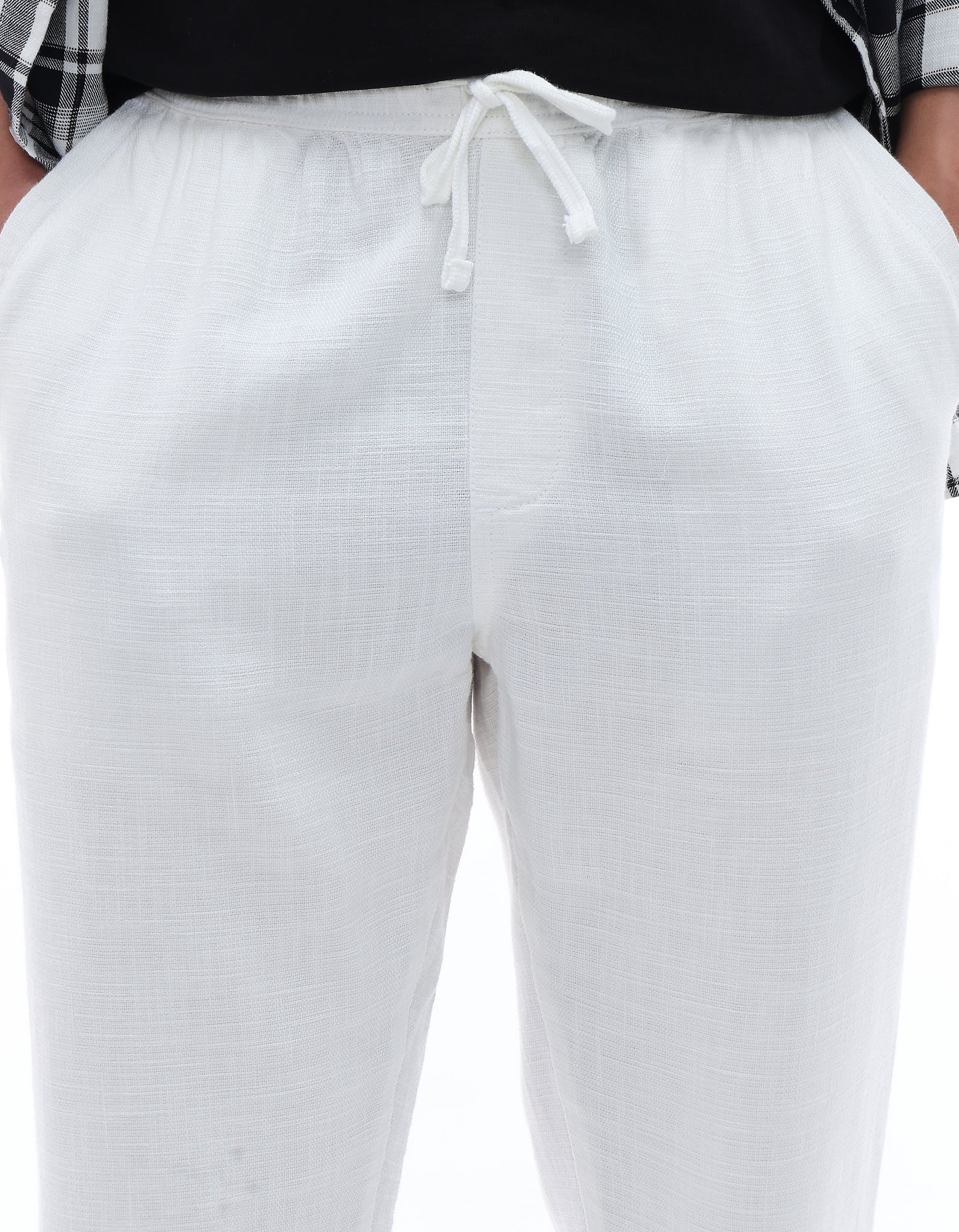 Relaxed Fit 100% Cotton Solid Joggers - Off White