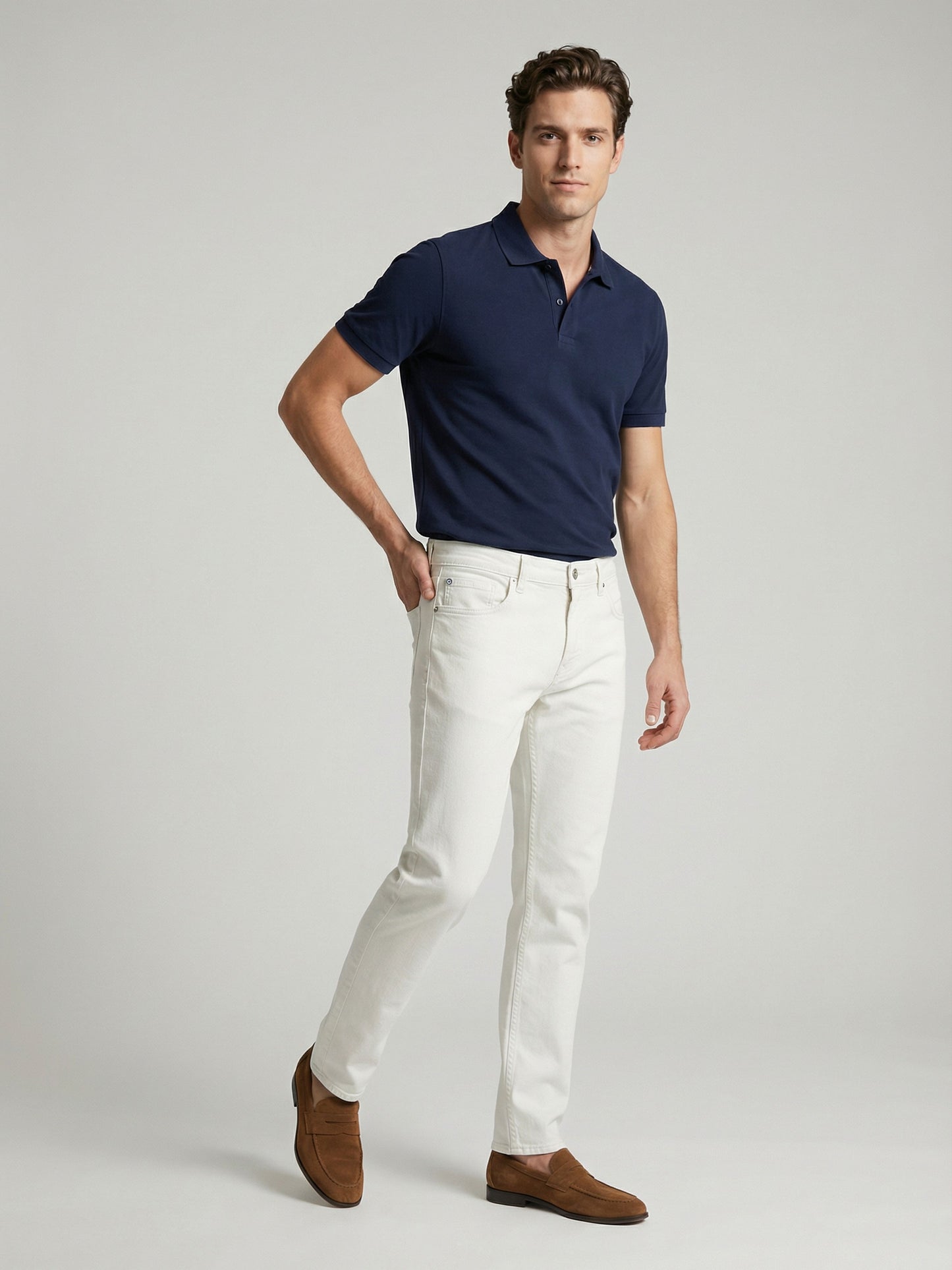 Celio* Men Off White Solid Slim Fit Cotton Jeans
