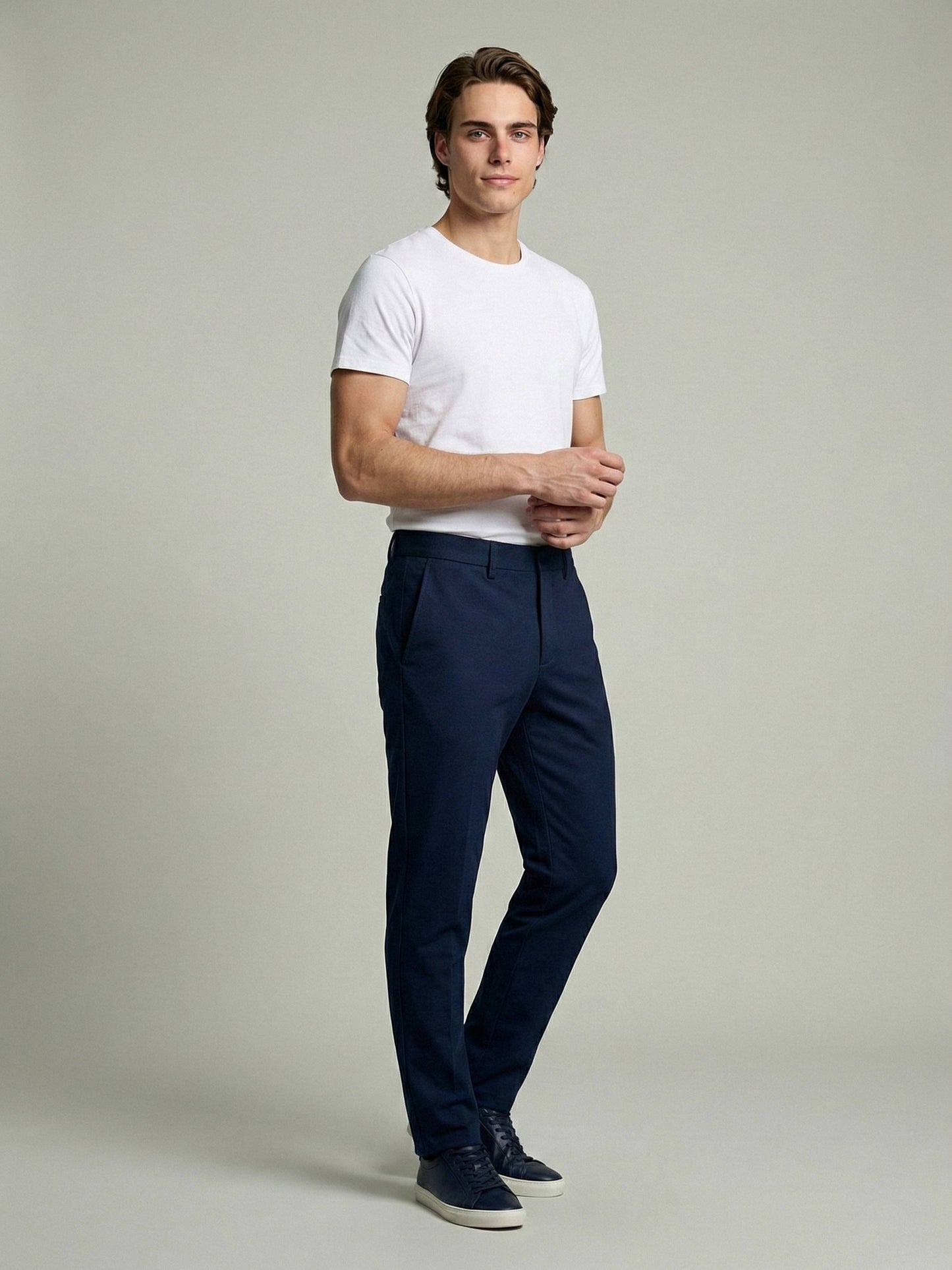 Celio* Men Blue Solid Regular Fit Polyester Trousers