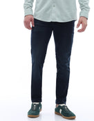 Slim Fit Stretch Cotton Dobby Jeans - Blue