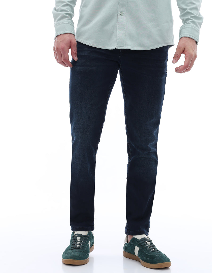 Slim Fit Stretch Cotton Dobby Jeans - Blue
