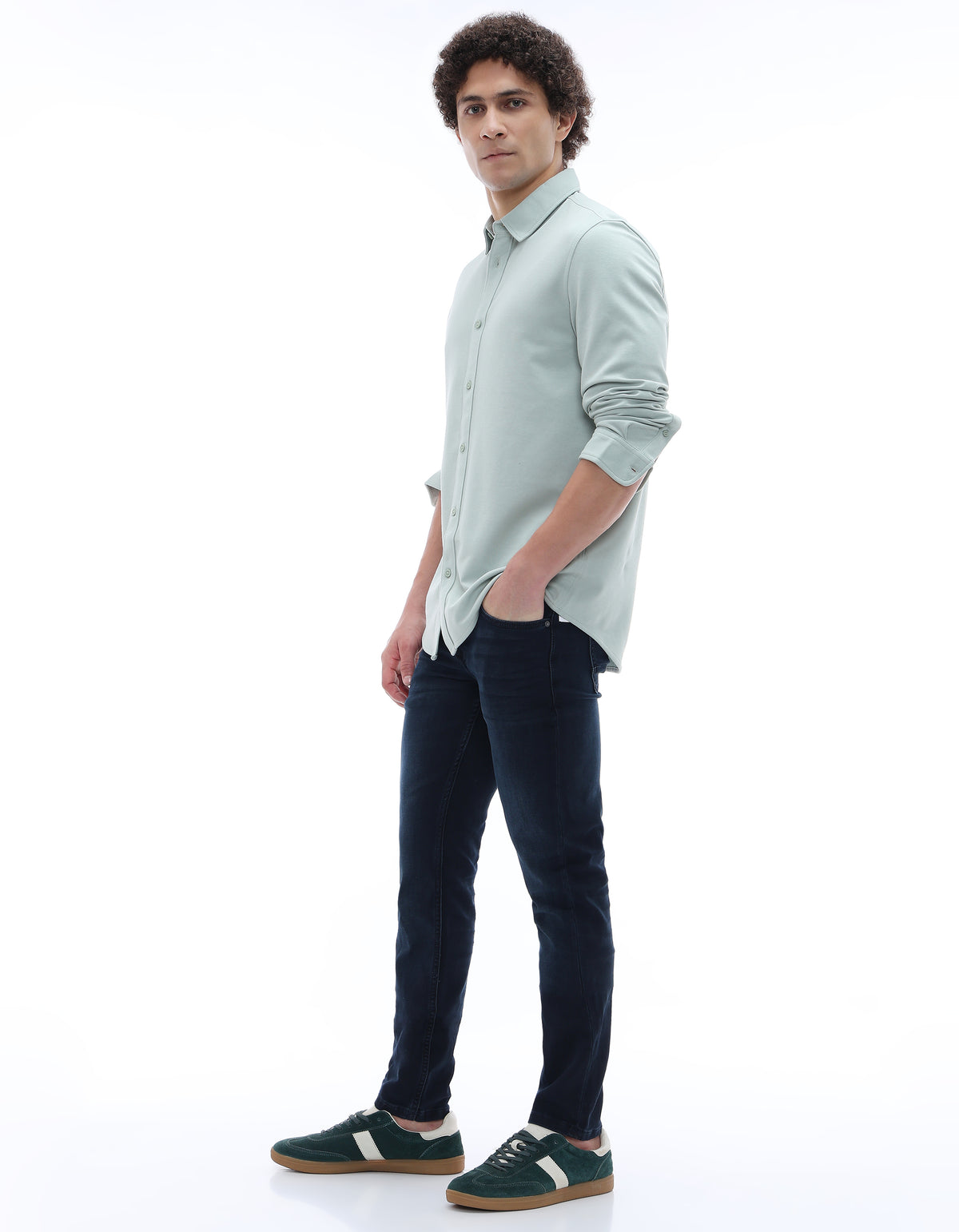 Slim Fit Stretch Cotton Dobby Jeans - Blue