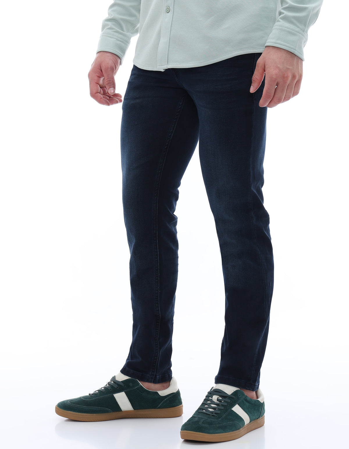 Slim Fit Stretch Cotton Dobby Jeans - Blue
