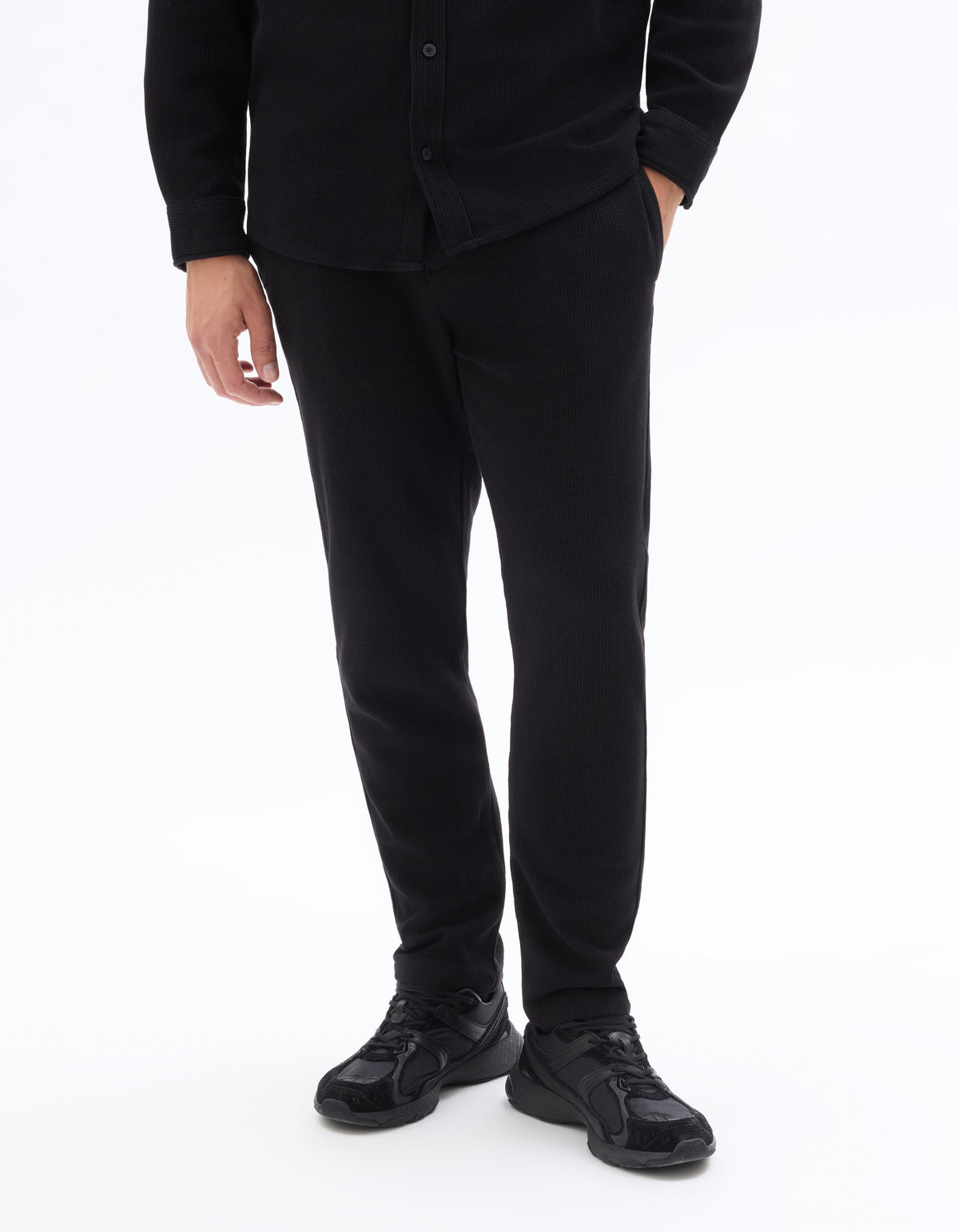 Slim Fit Cotton Blend Trousers - Black