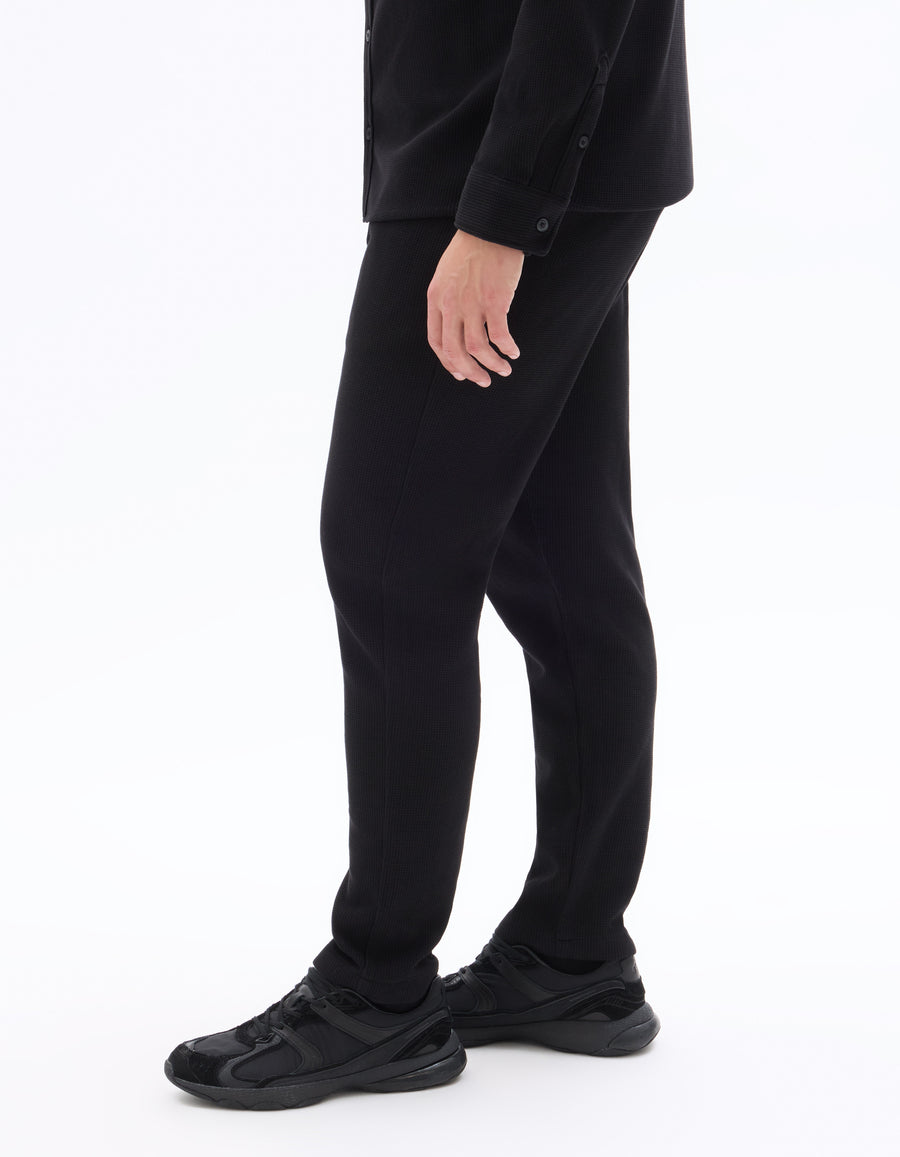 Slim Fit Cotton Blend Trousers - Black
