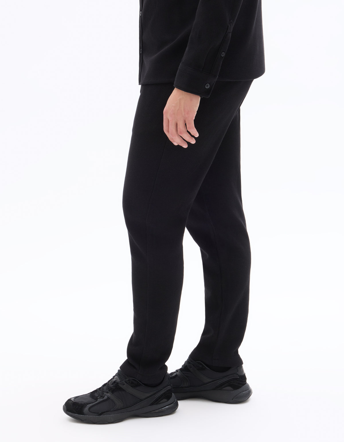 Slim Fit Cotton Blend Trousers - Black