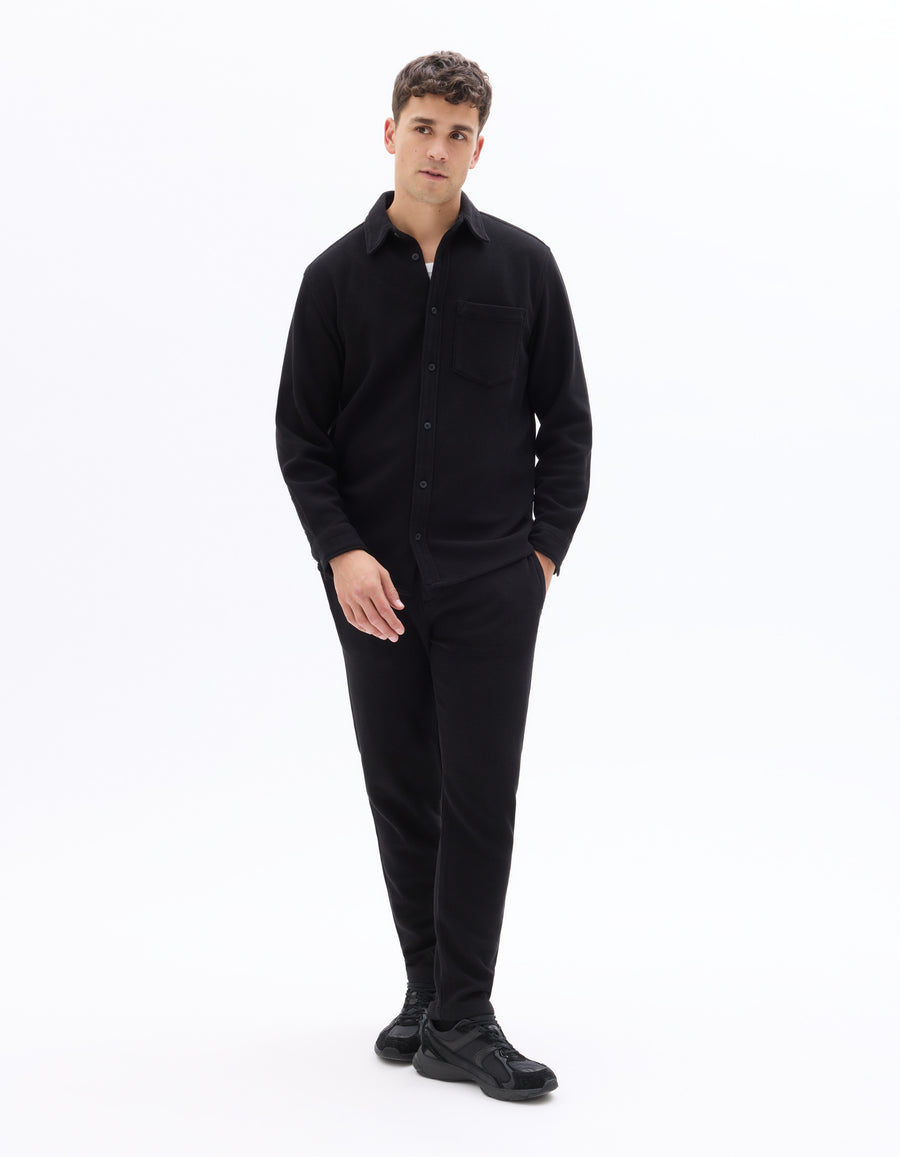 Slim Fit Cotton Blend Trousers - Black