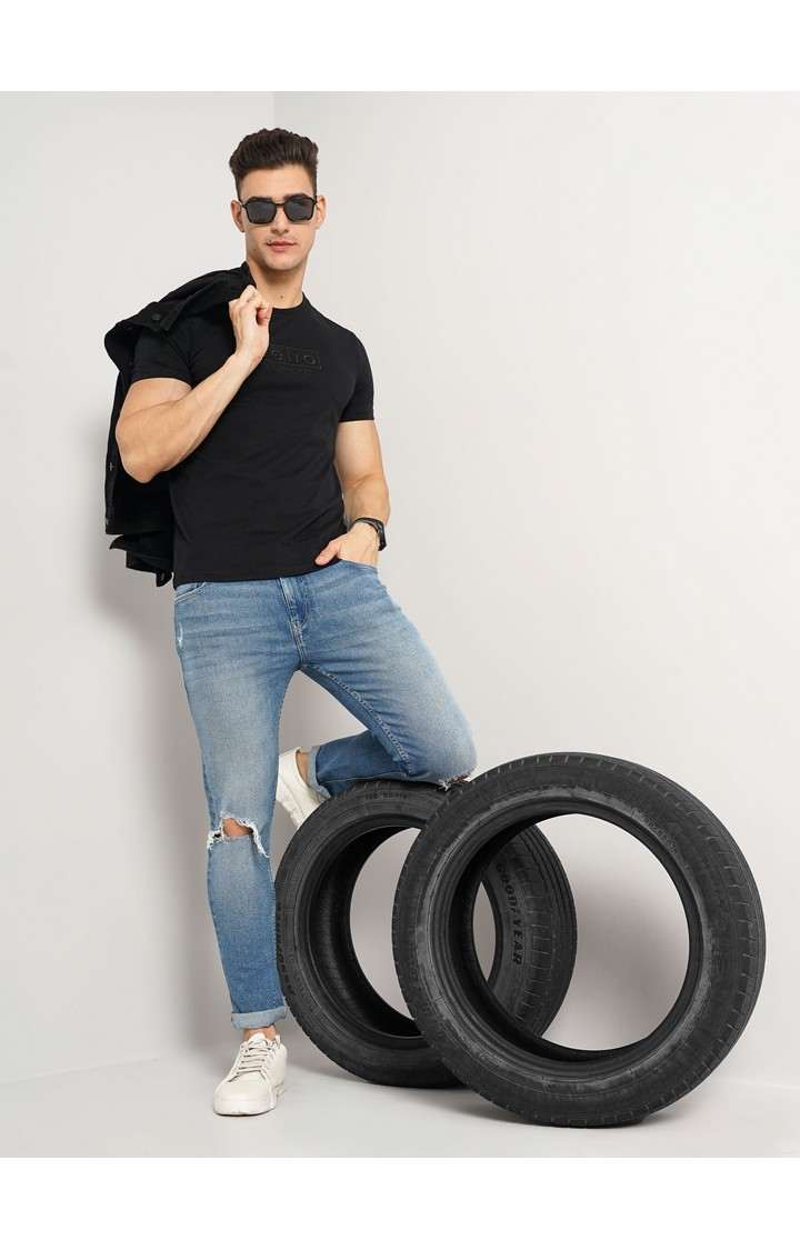 Celio* Solid Regular Fit Cotton Black T-Shirt