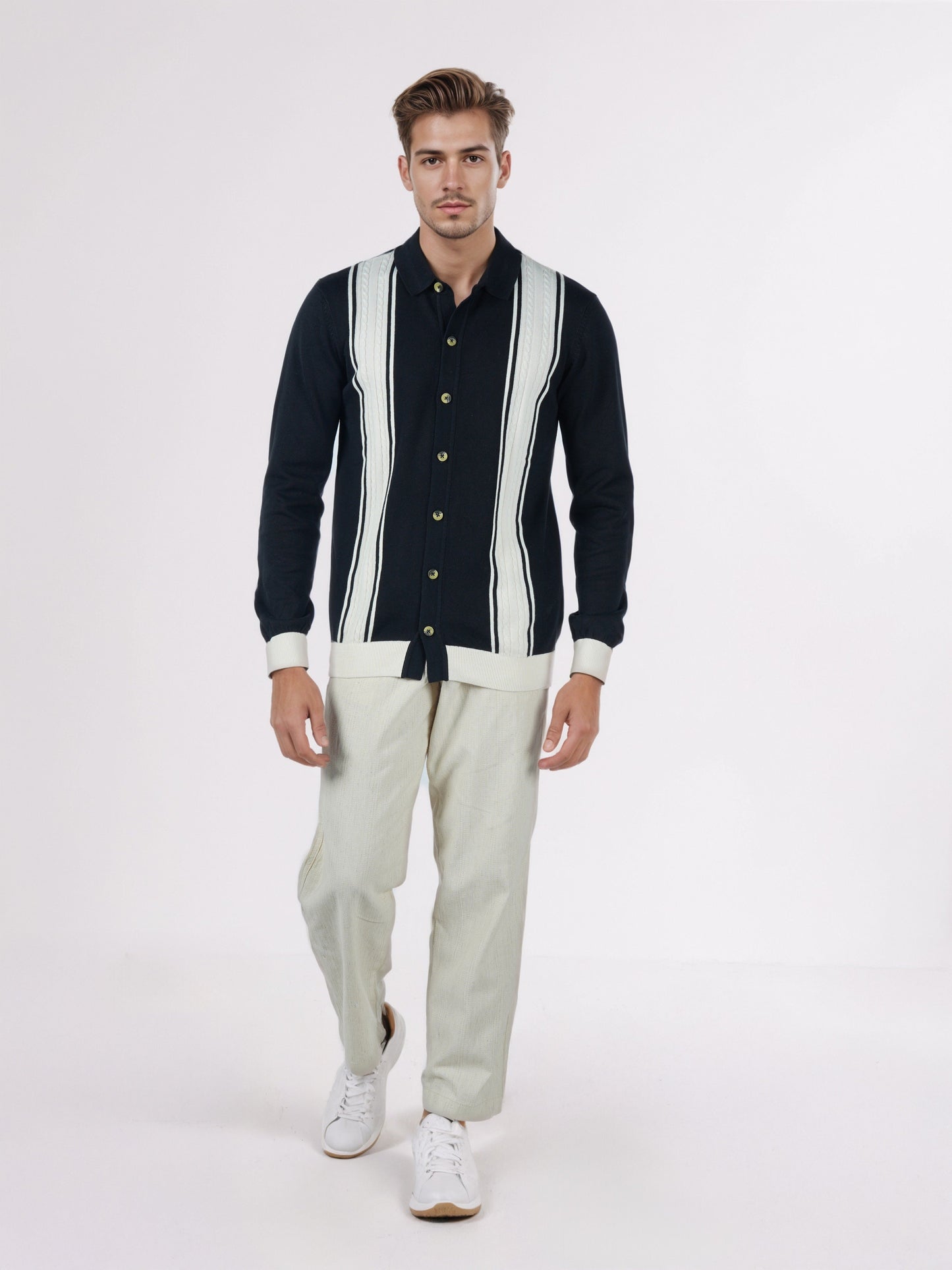 Celio* Men Black Striped Regular Fit Cotton Shirts