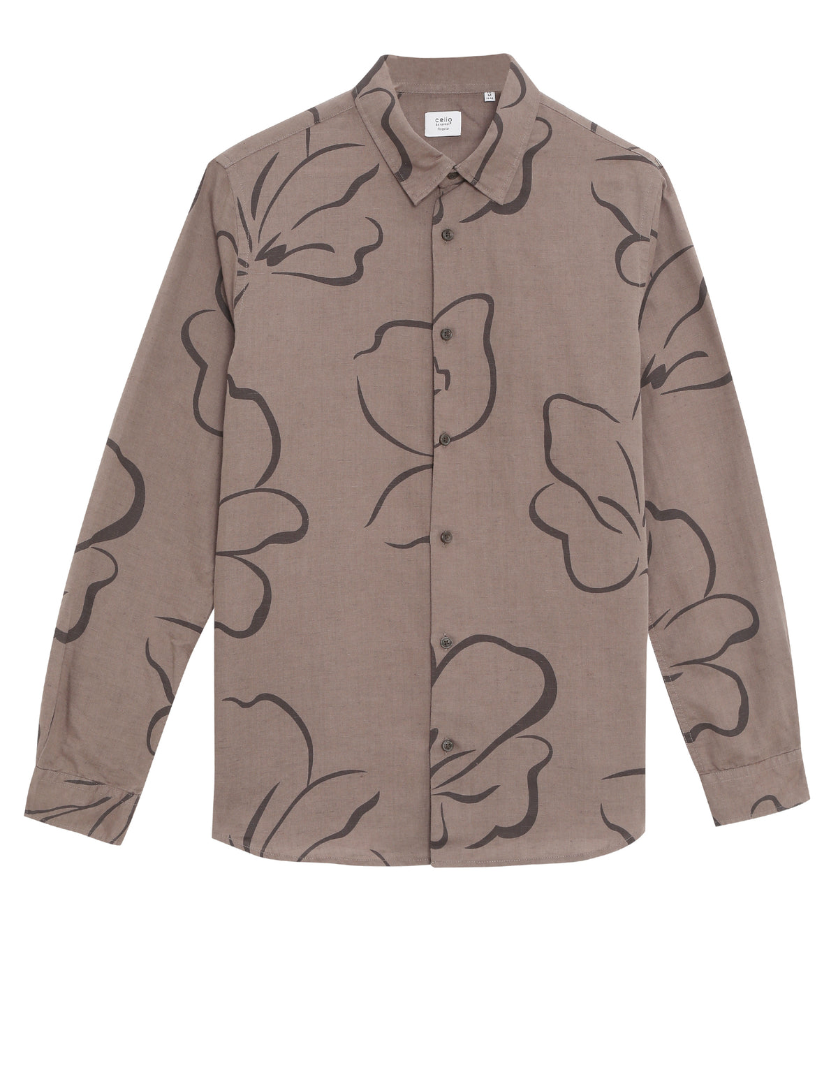 Straight Fit Linen Blend Printed Shirts - Brown