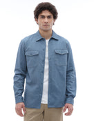 Regular Fit 100% Cotton Spread Collar Shirt - Blue