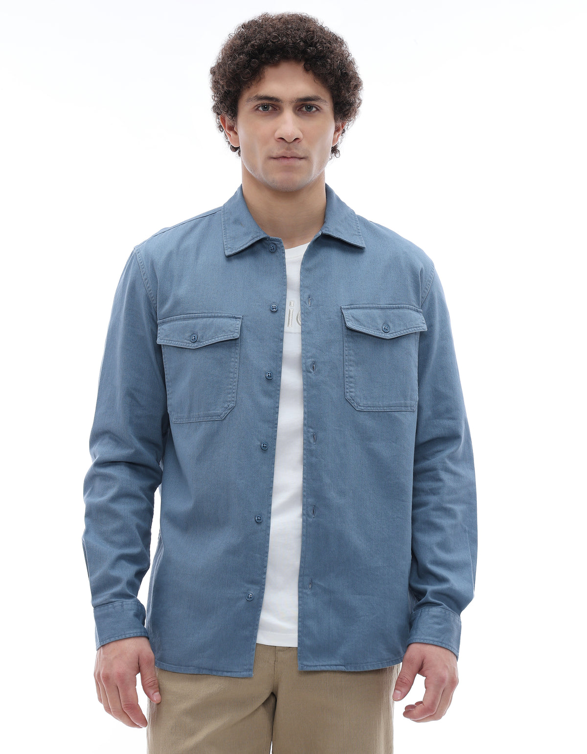 Regular Fit 100% Cotton Spread Collar Shirt - Blue