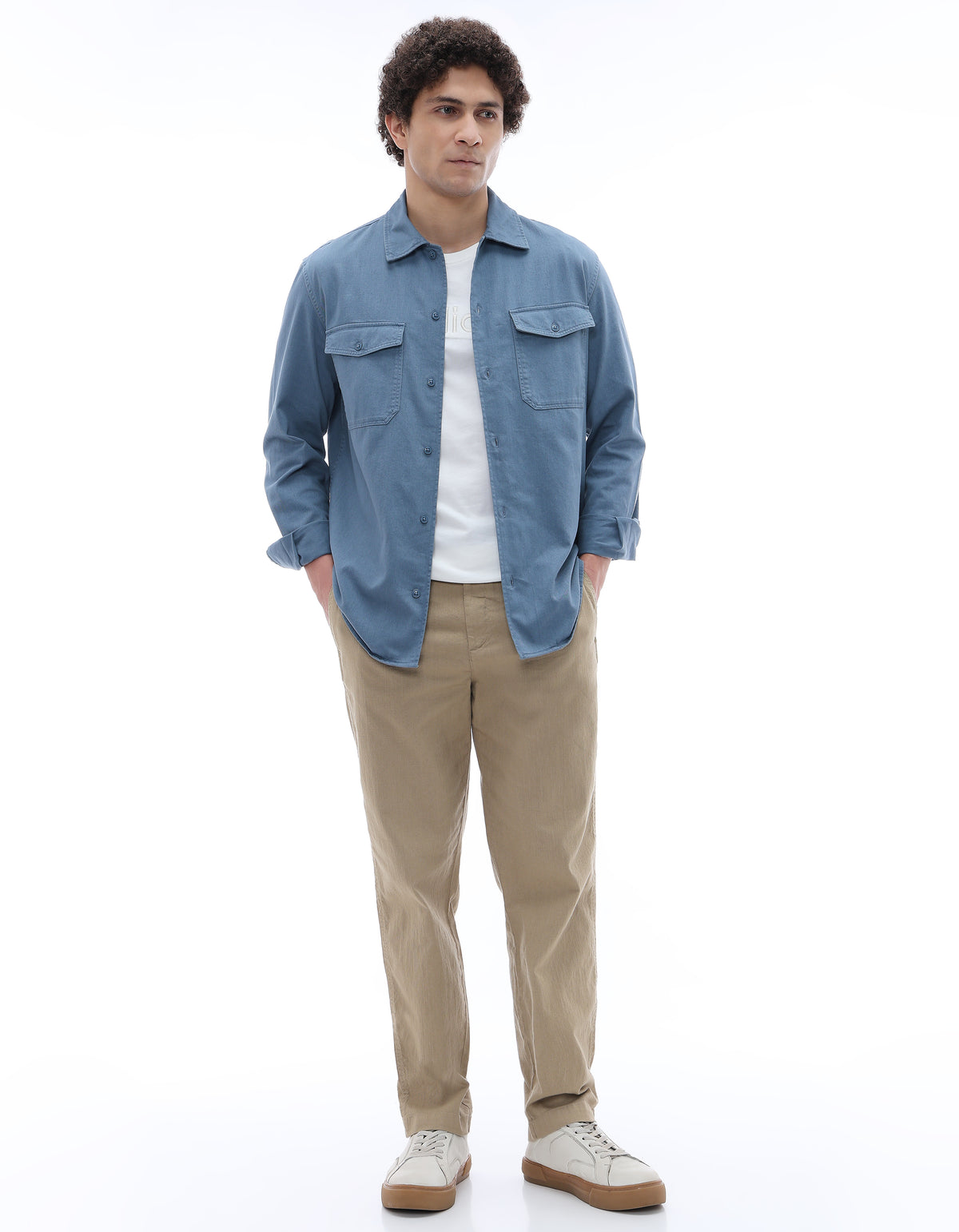 Regular Fit 100% Cotton Spread Collar Shirt - Blue
