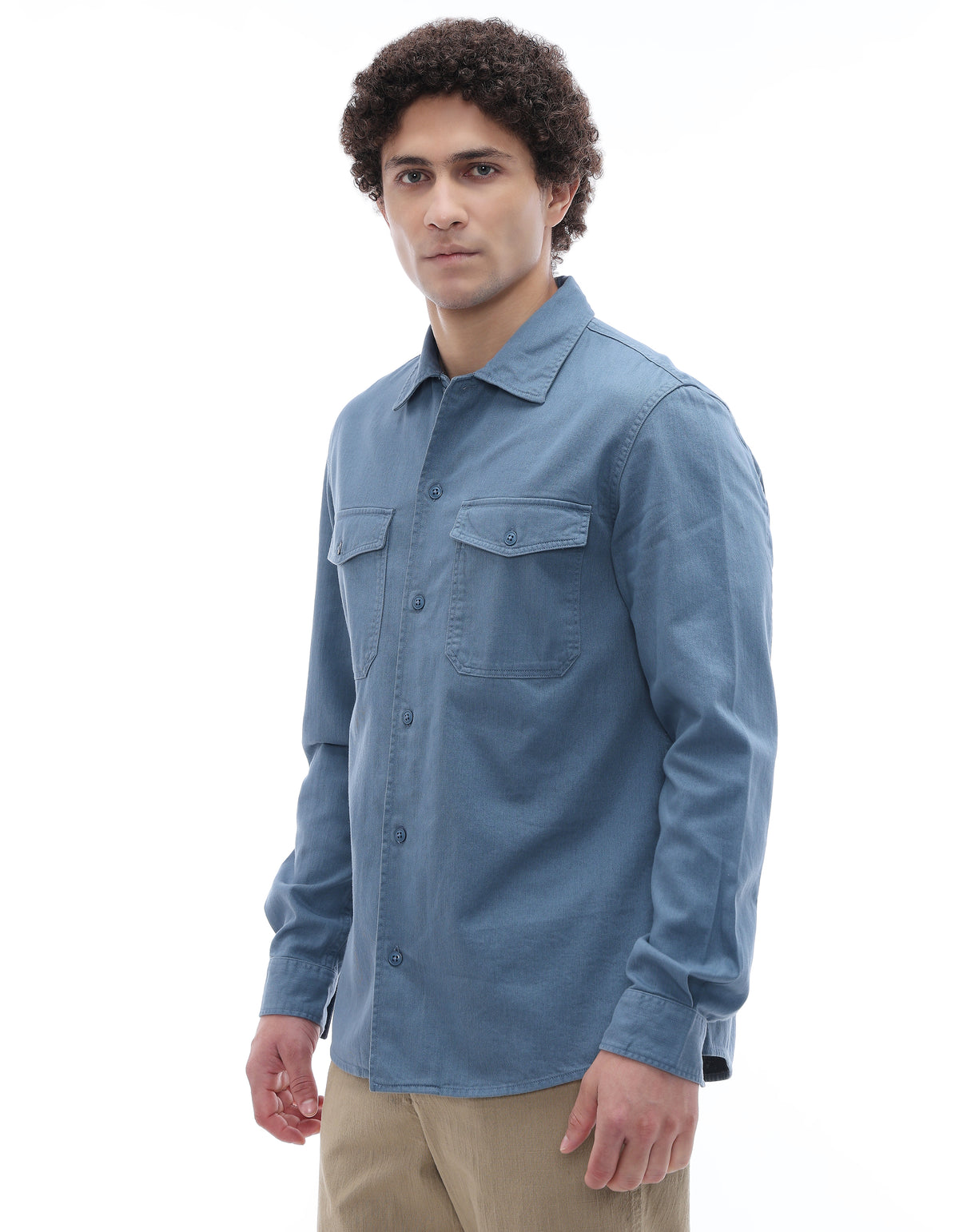 Regular Fit 100% Cotton Spread Collar Shirt - Blue