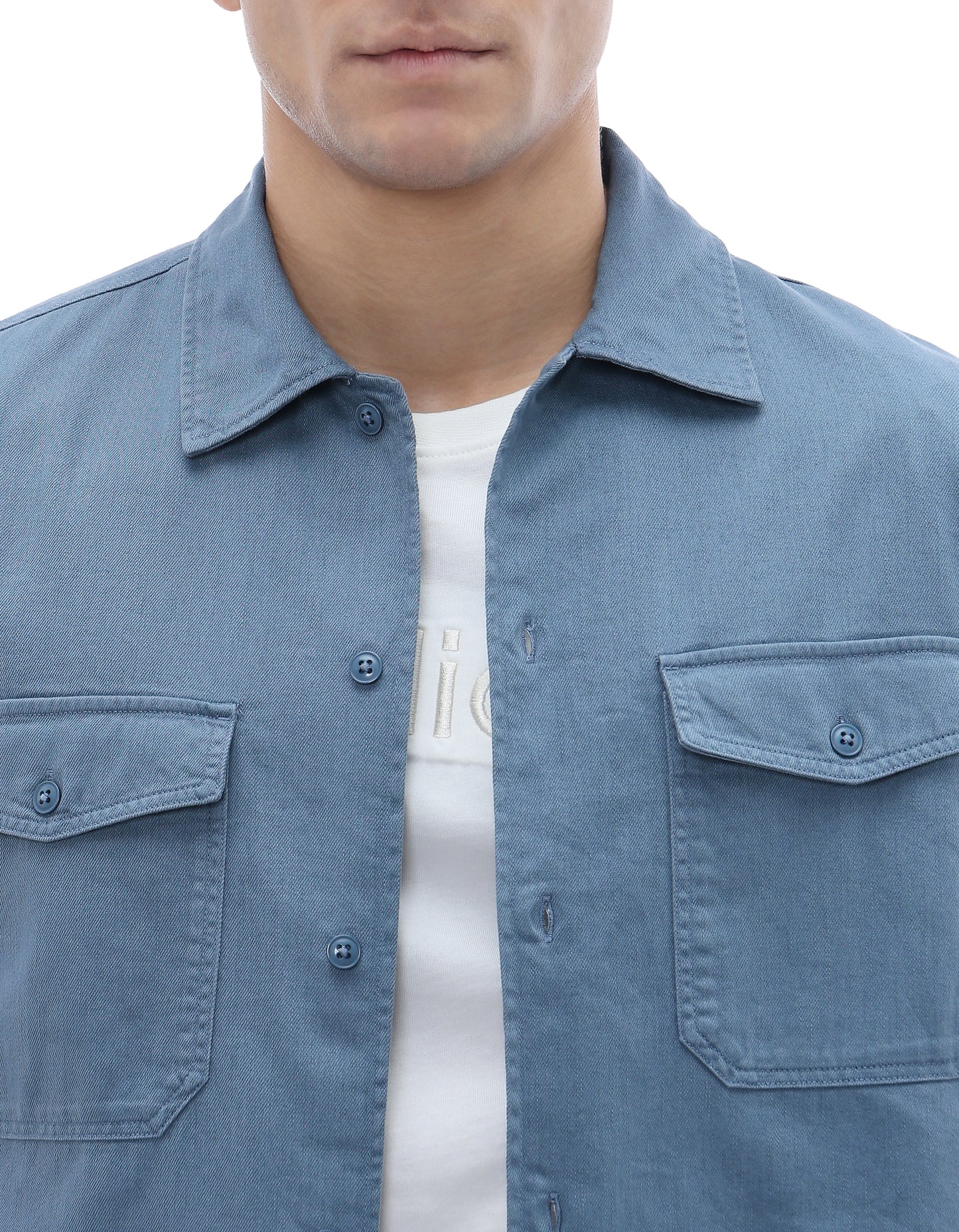 Regular Fit 100% Cotton Spread Collar Shirt - Blue