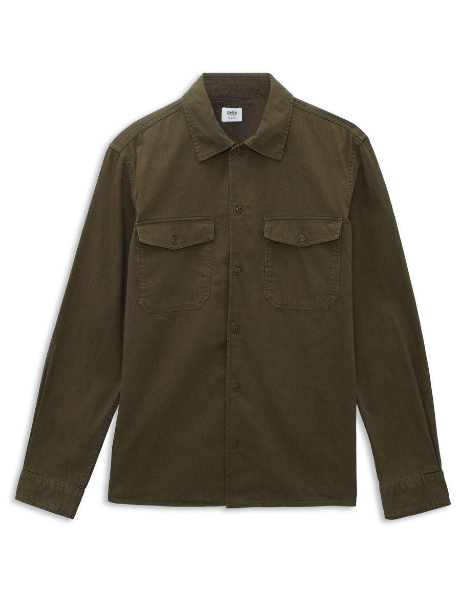 Regular Fit 100% Cotton Spread Collar Shirt - Khaki