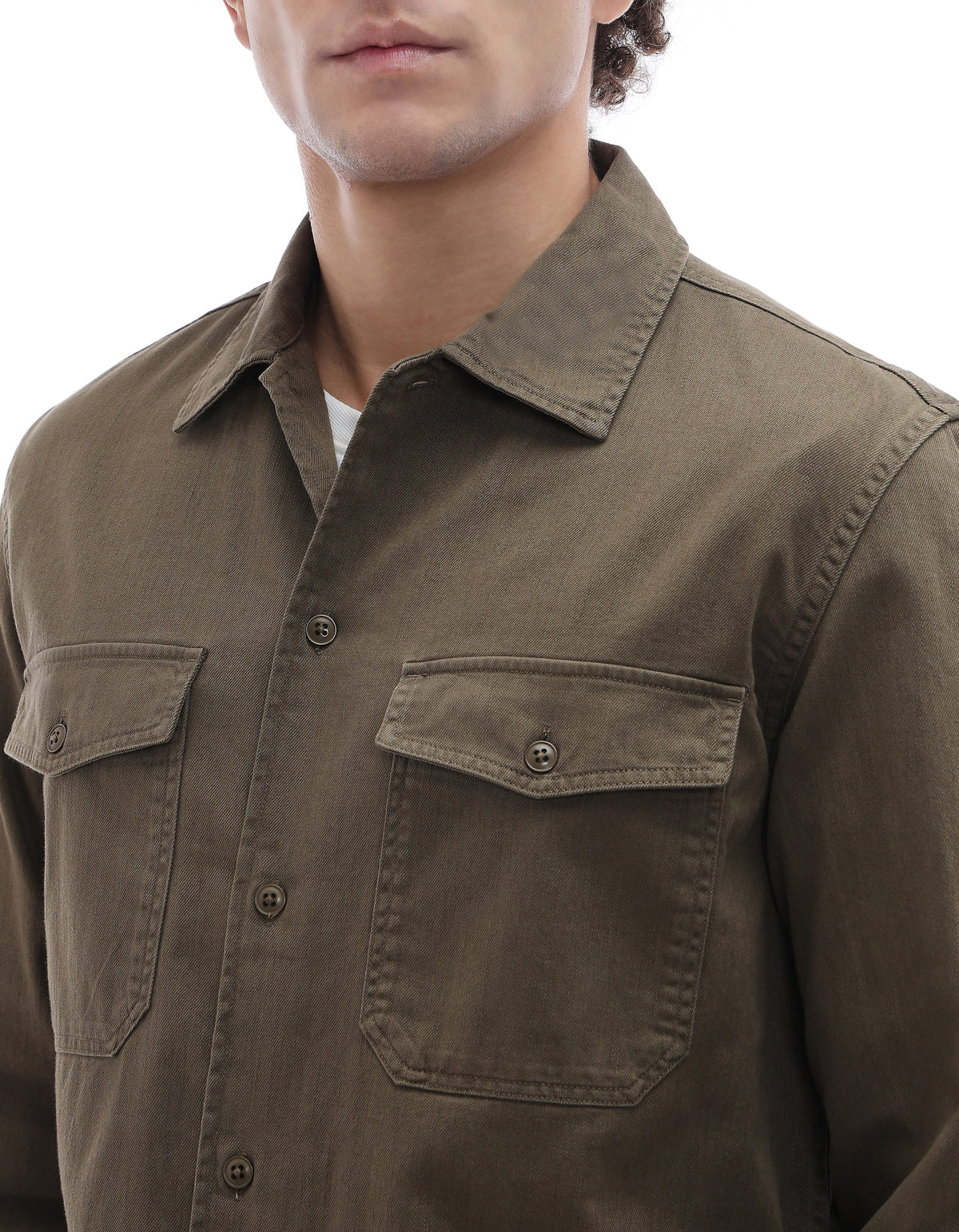 Regular Fit 100% Cotton Spread Collar Shirt - Khaki
