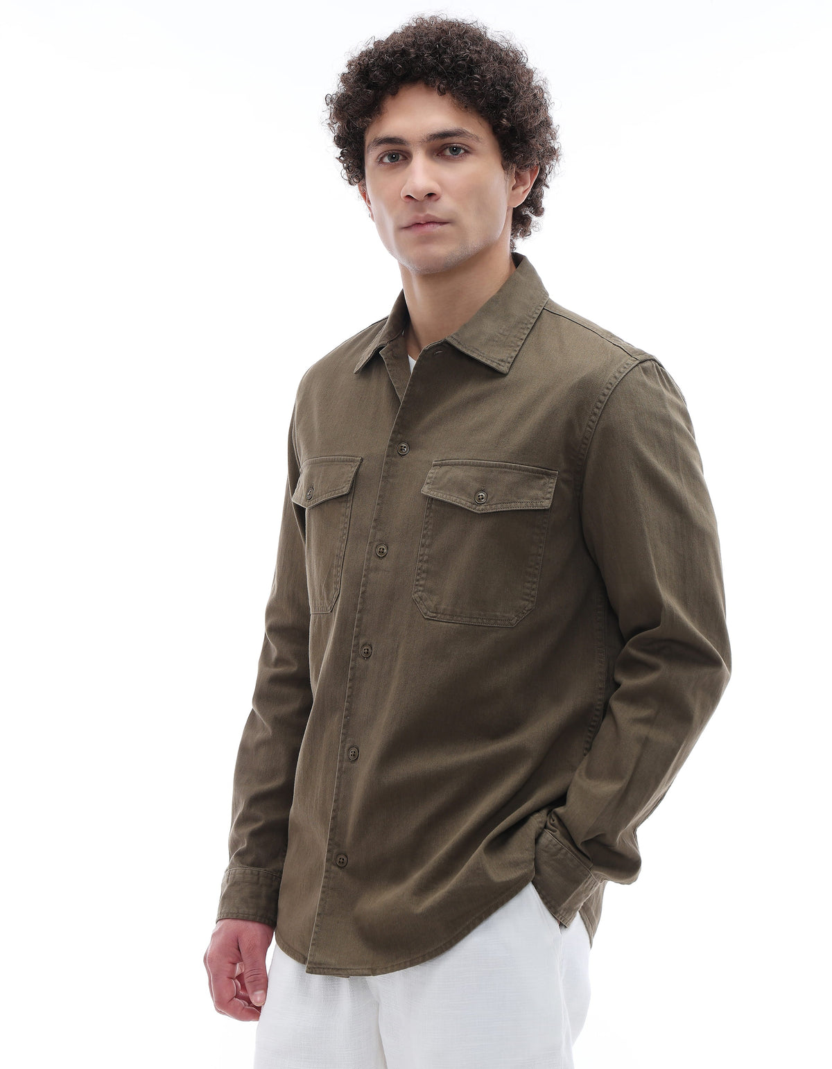 Regular Fit 100% Cotton Spread Collar Shirt - Khaki
