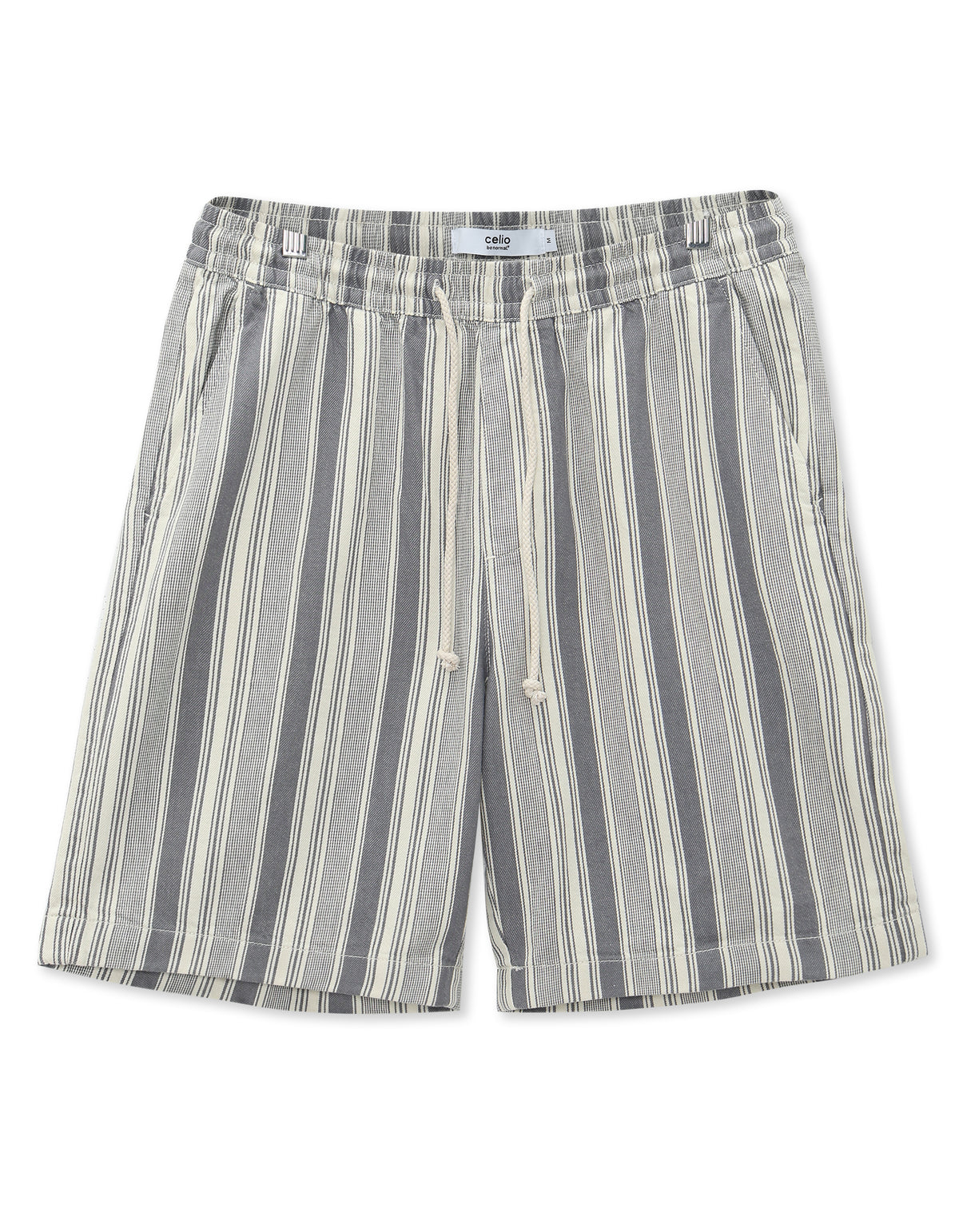 Bermuda Fit 100% Cotton Striped Shorts - Off White