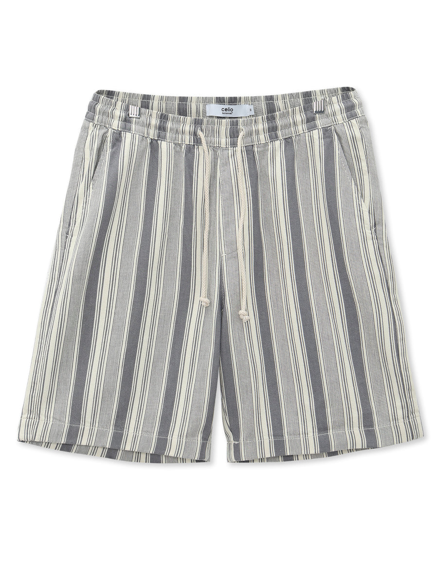 Bermuda Fit 100% Cotton Striped Shorts - Off White