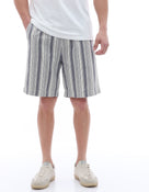 Bermuda Fit 100% Cotton Striped Shorts - Off White