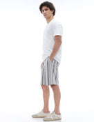 Bermuda Fit 100% Cotton Striped Shorts - Off White
