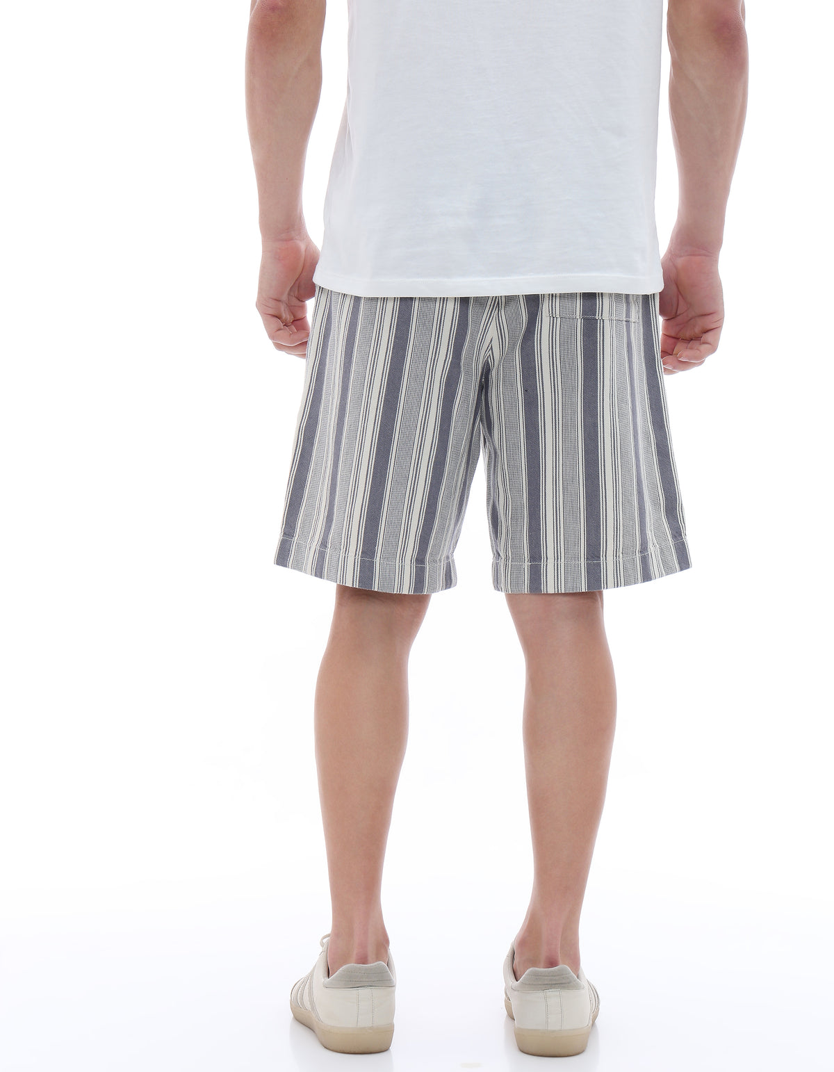 Bermuda Fit 100% Cotton Striped Shorts - Off White