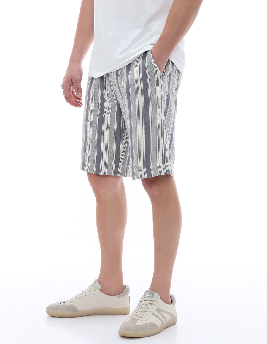 Bermuda Fit 100% Cotton Striped Shorts - Off White