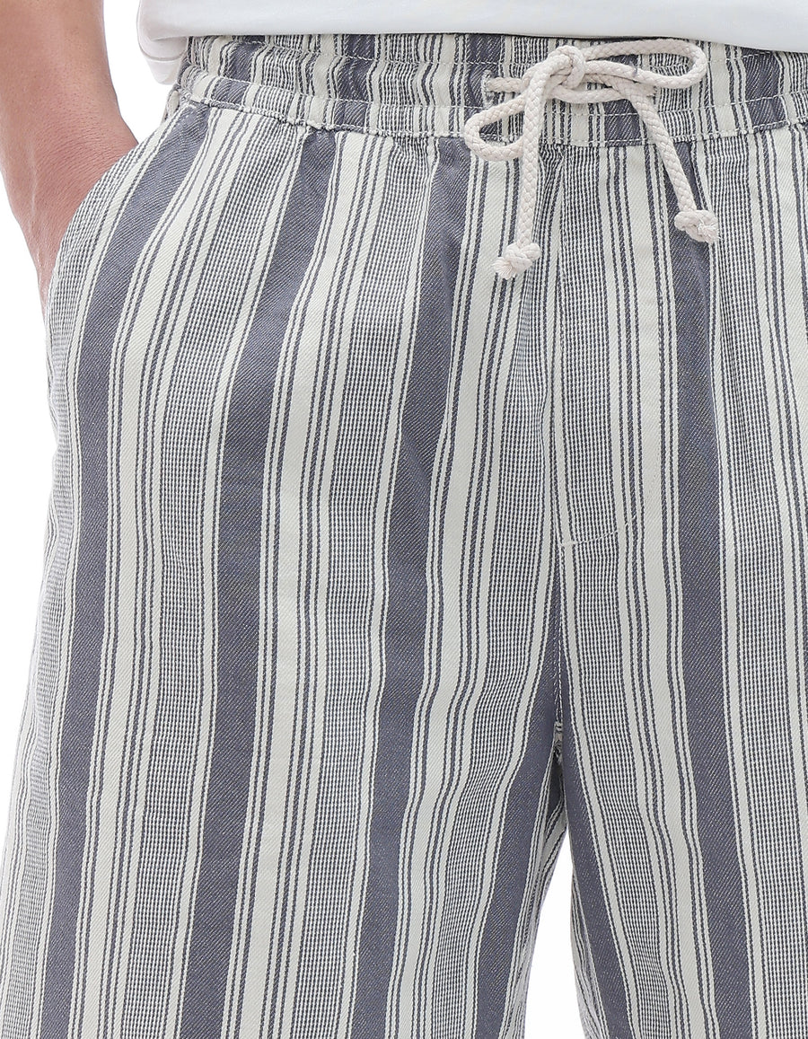 Bermuda Fit 100% Cotton Striped Shorts - Off White