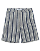Bermuda Fit 100% Cotton Striped Shorts - Navy Blue