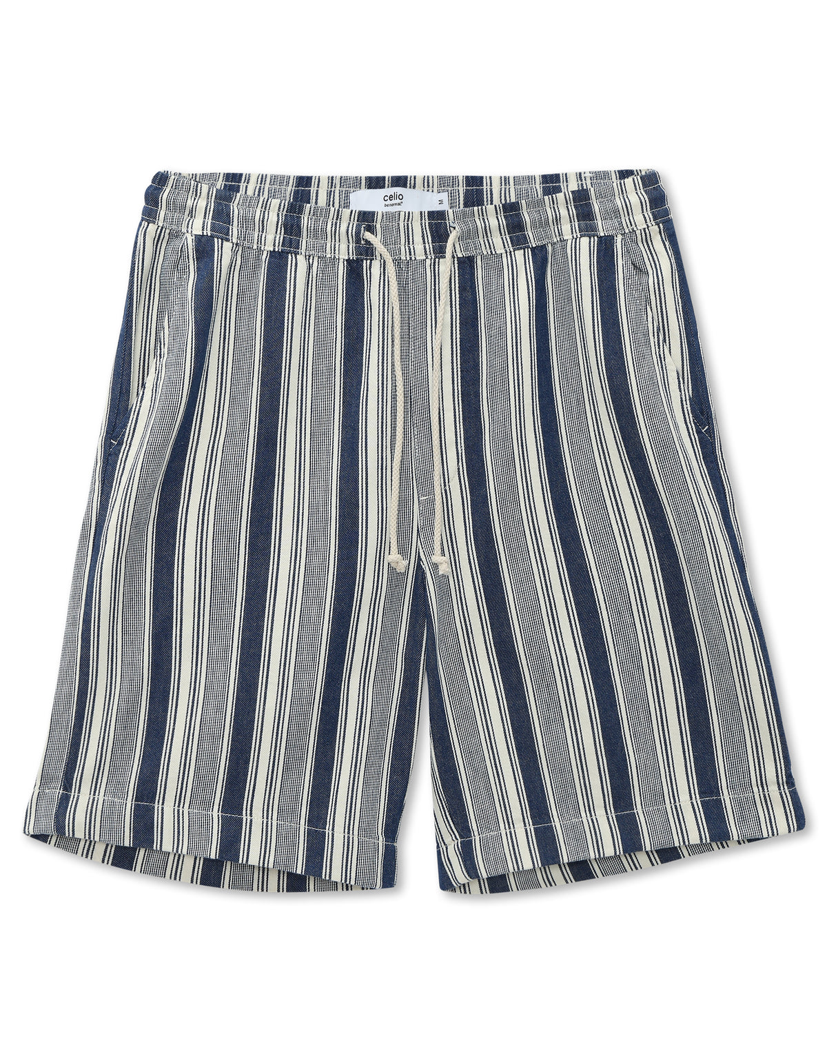 Bermuda Fit 100% Cotton Striped Shorts - Navy Blue
