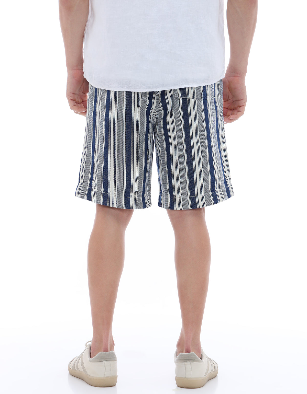 Bermuda Fit 100% Cotton Striped Shorts - Navy Blue