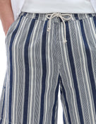 Bermuda Fit 100% Cotton Striped Shorts - Navy Blue