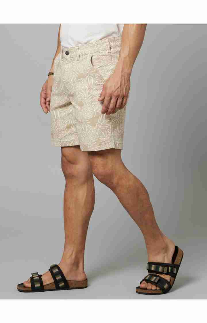 Celio* Cotton-Blend Regular Fit Beige Shorts