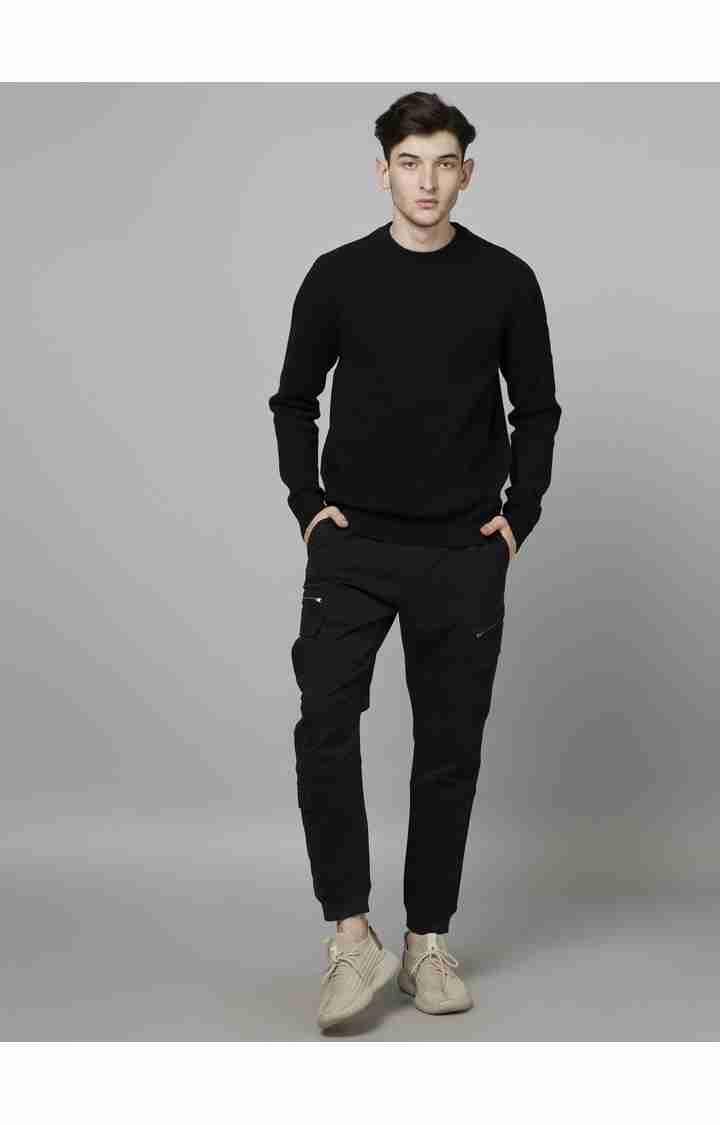 Celio* Cotton-Blend Regular Fit Black Trouser