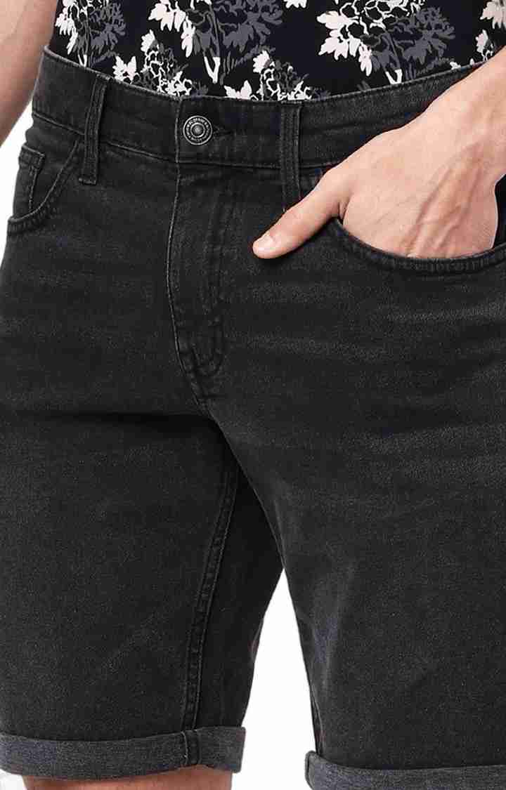 Celio* Cotton-Blend Regular Fit Black Shorts