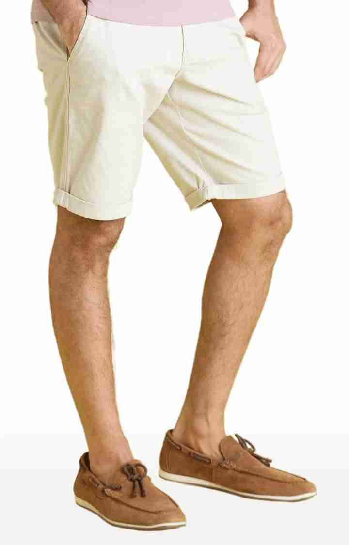 Celio* Cotton-Blend Regular Fit Off White Shorts