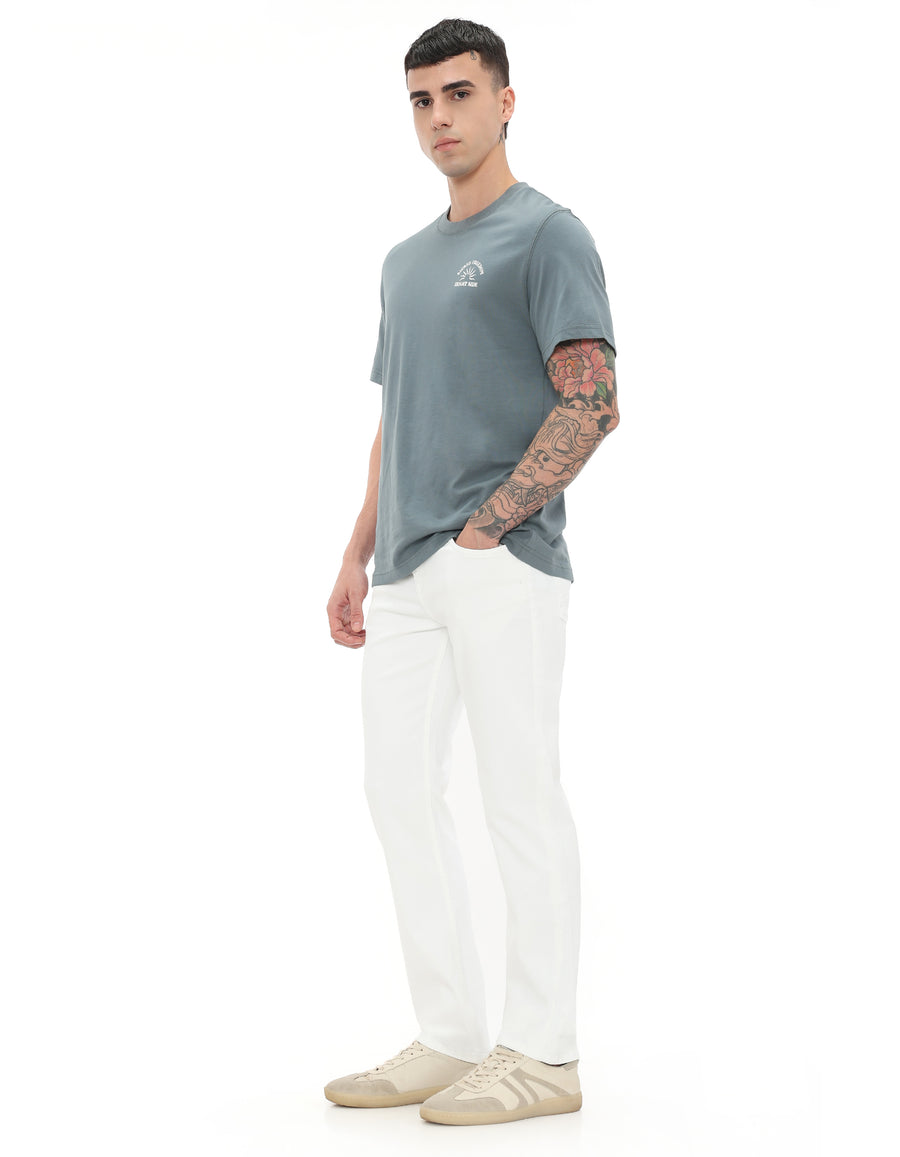 Straight Fit 100% Cotton Solid Jeans - White