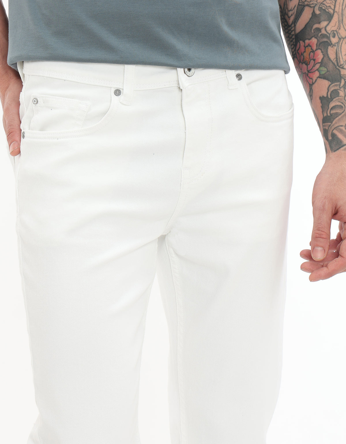 Straight Fit 100% Cotton Solid Jeans - White