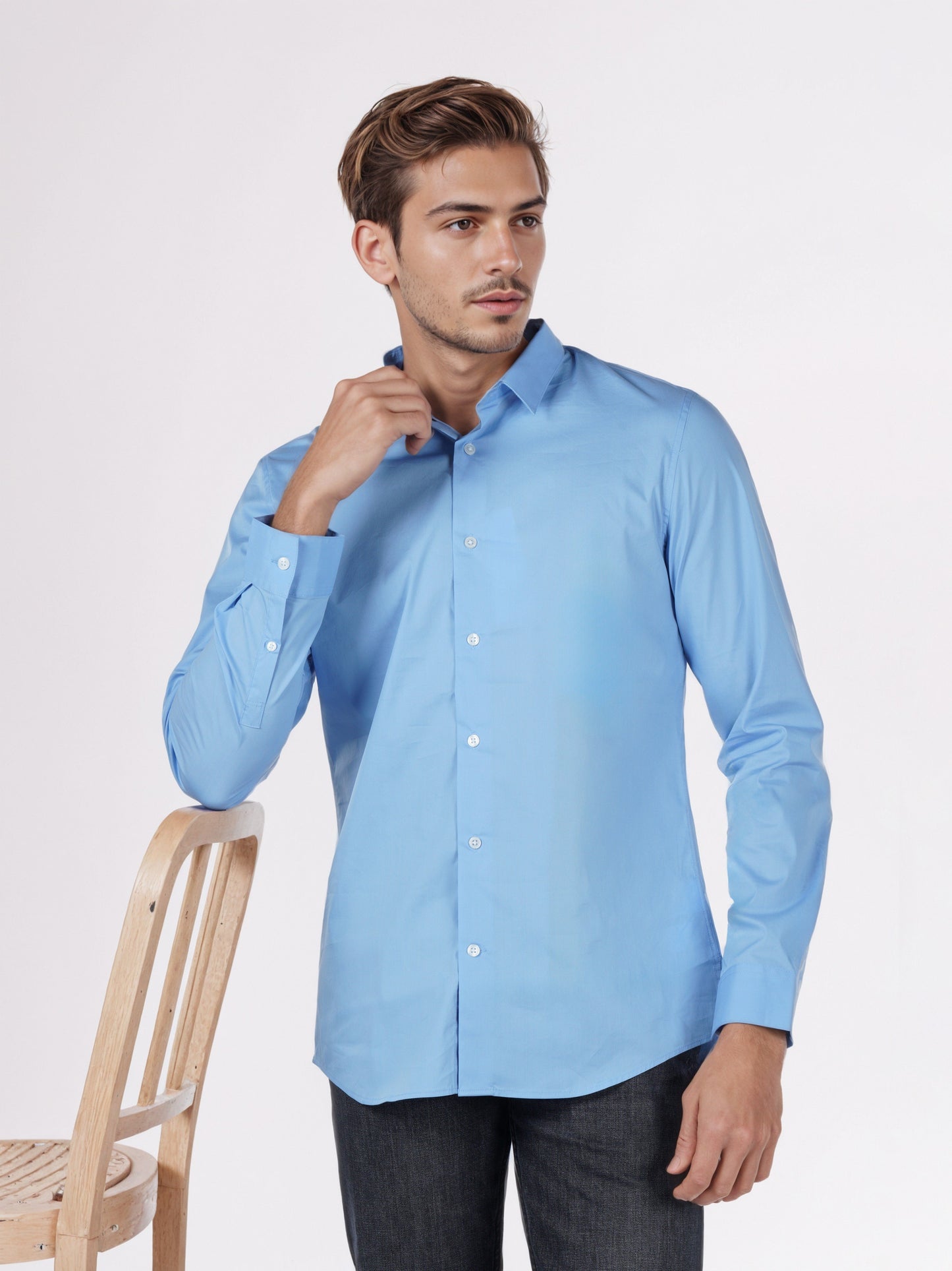 Celio* Men Blue Solid Slim Fit Cotton-Blend Shirts