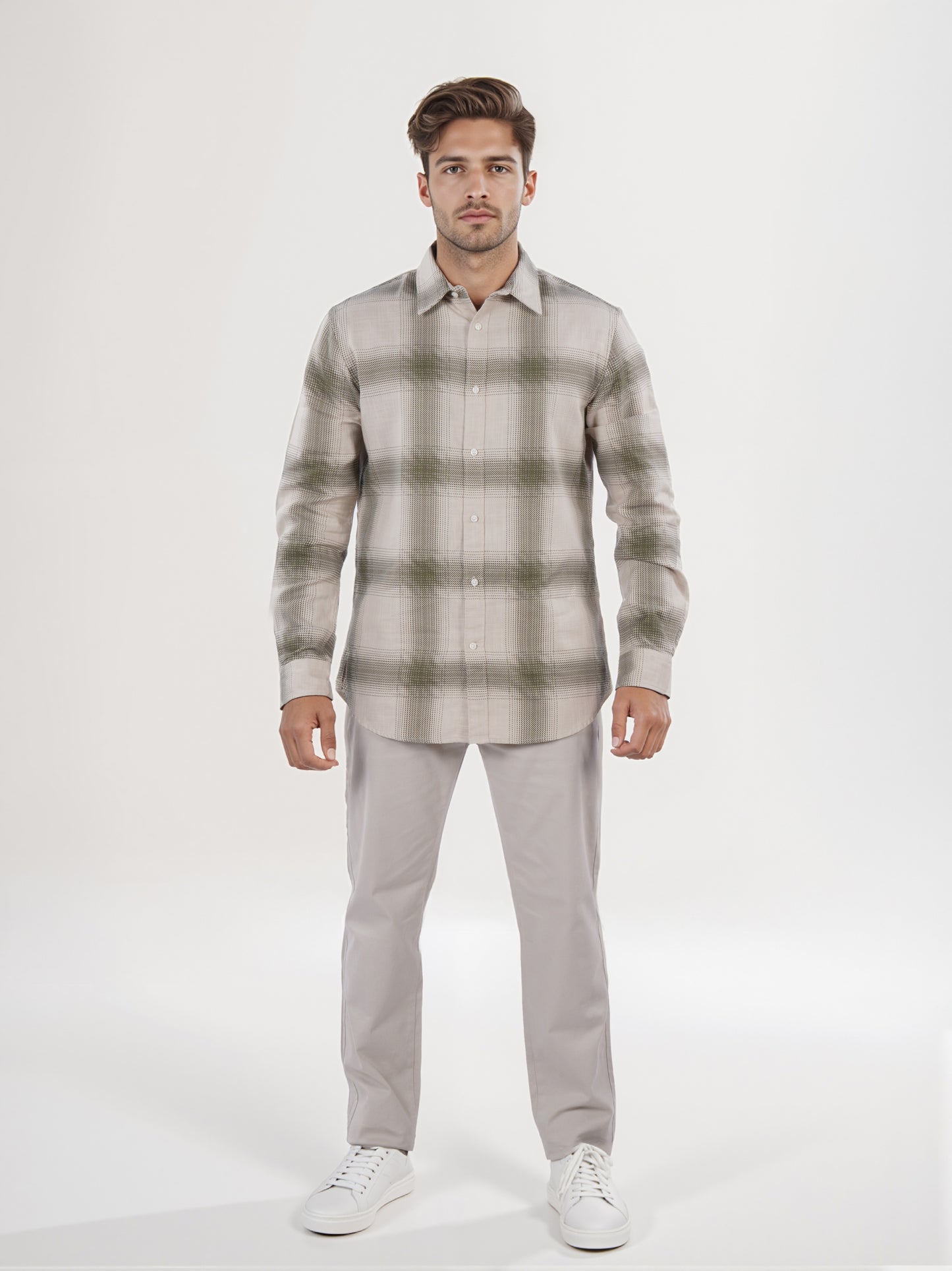 Celio* Men Olive Checked Regular Fit Cotton Shirt