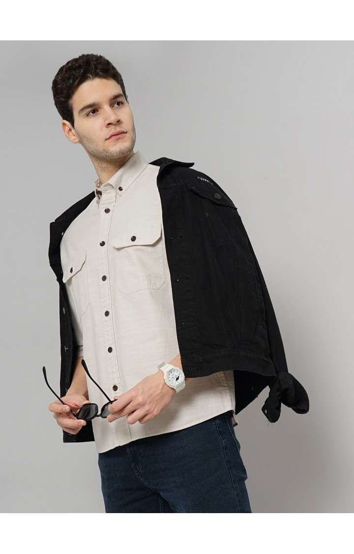 Celio* Solid Regular Fit Cotton Beige Shirt