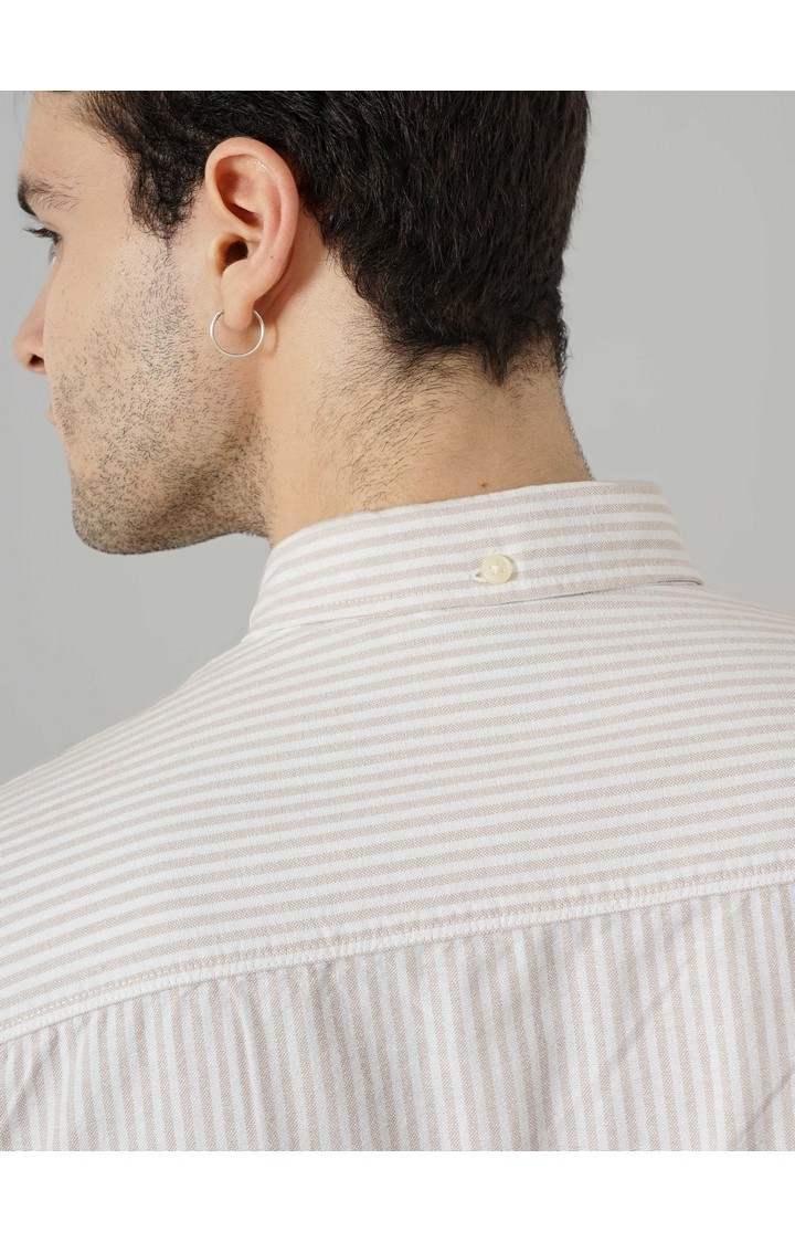 Celio* Striped Regular Fit Cotton Beige Shirt