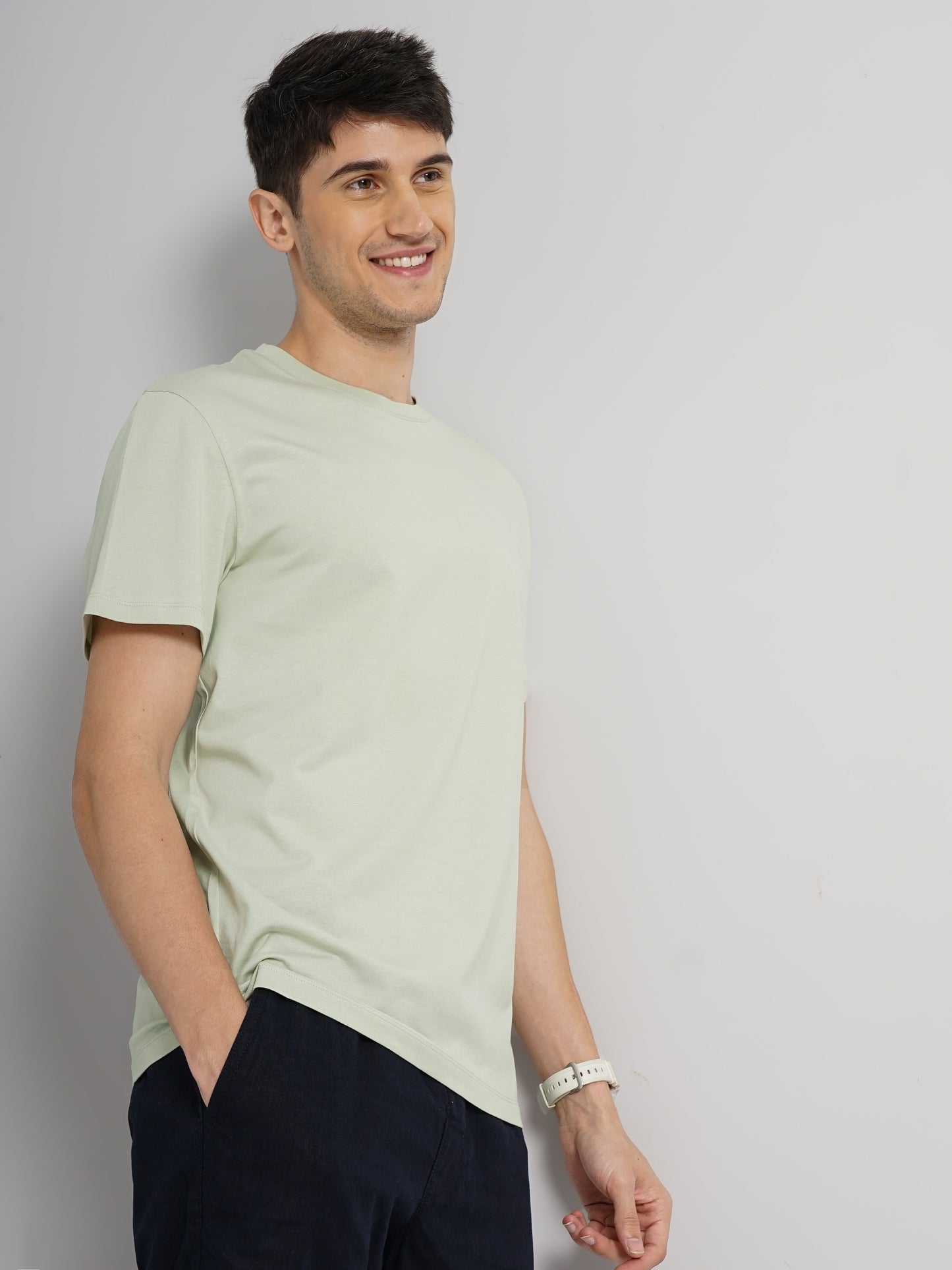 Celio* Solid Regular Fit Cotton Green T-Shirt